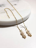 Double Pearl Gold Threader Earrings