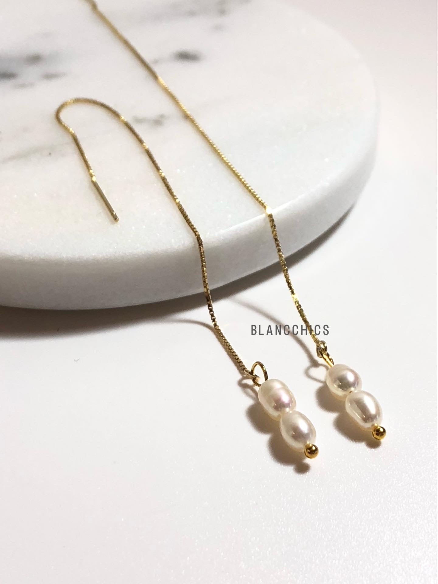 Double Pearl Gold Threader Earrings