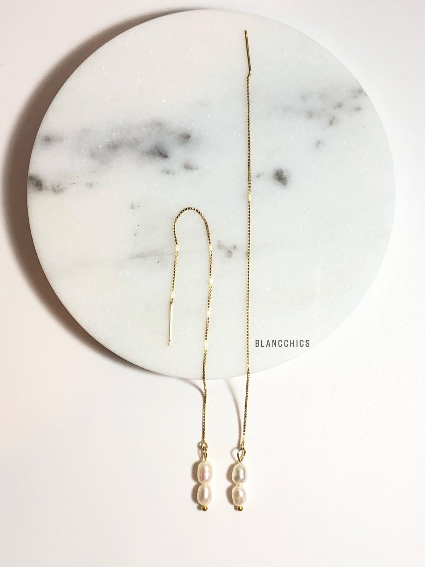 Double Pearl Gold Threader Earrings