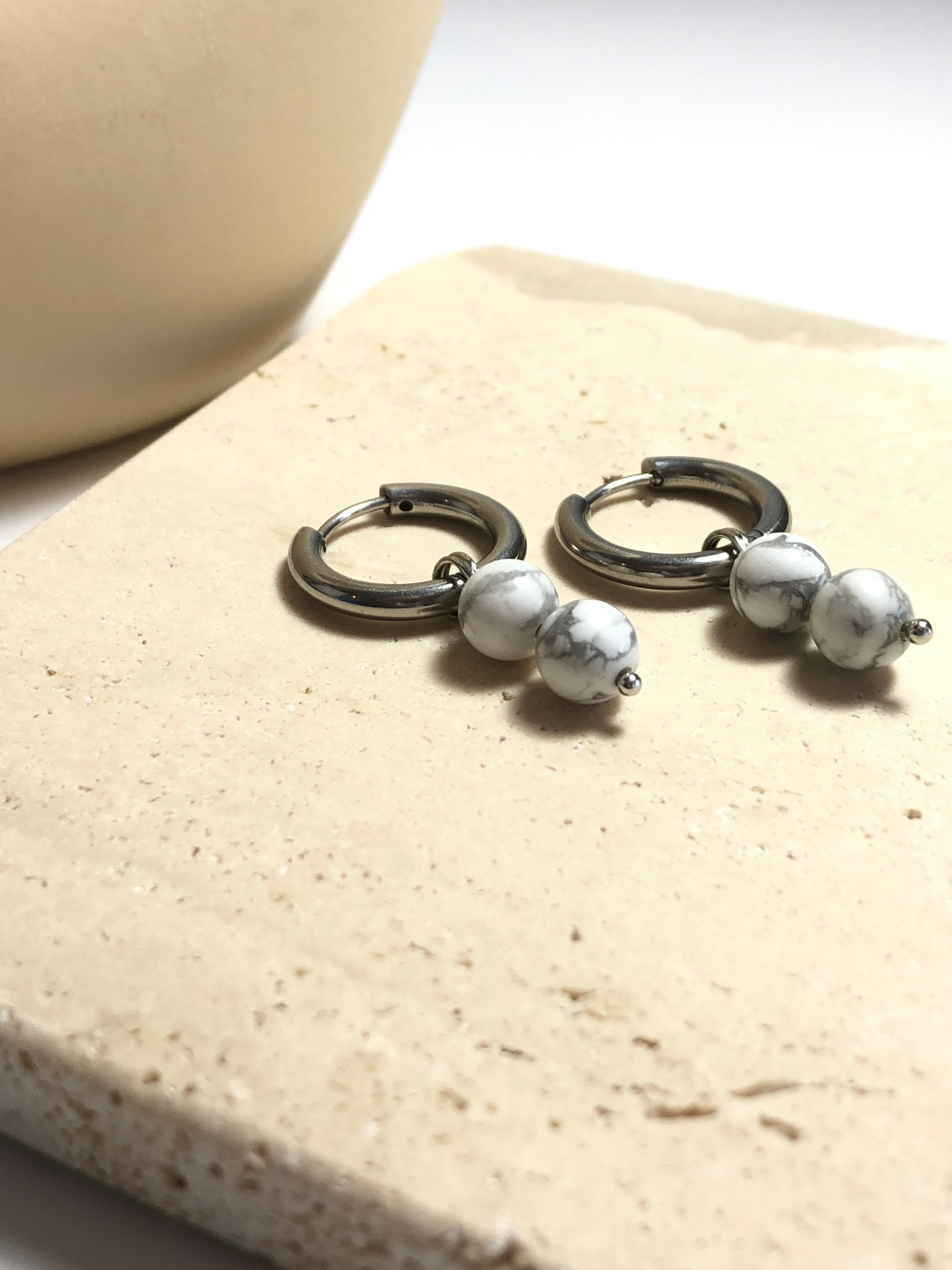White Howlite Gemstone Hoop Earrings