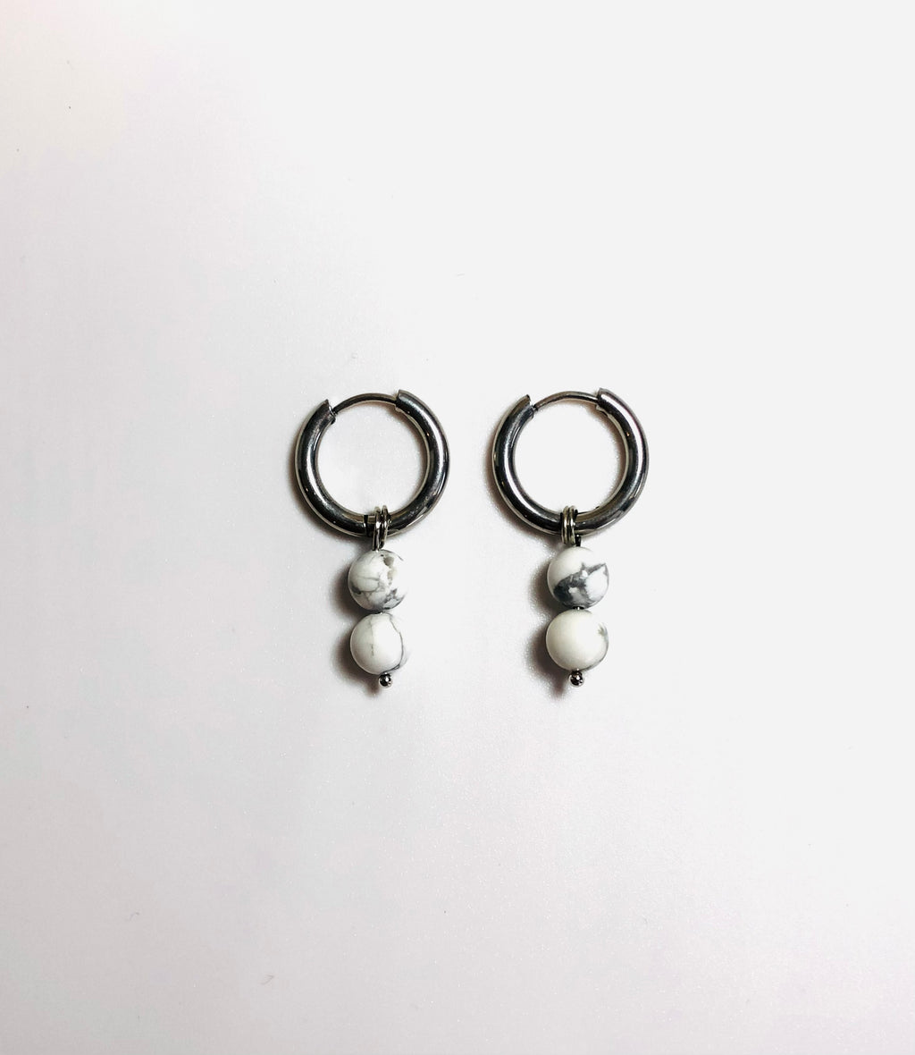 White Howlite Gemstone Hoop Earrings