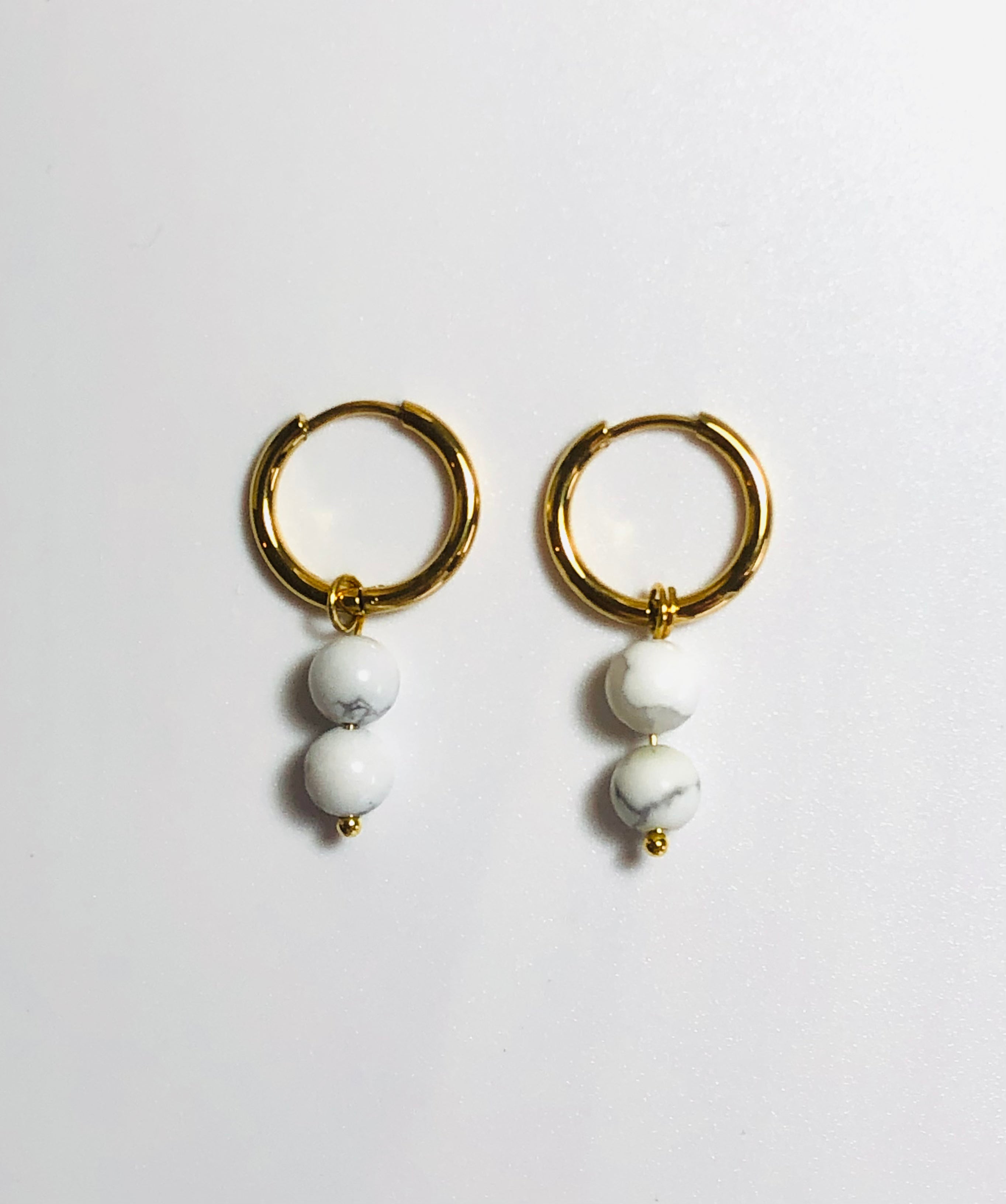 White Howlite Gemstone Hoop Earrings
