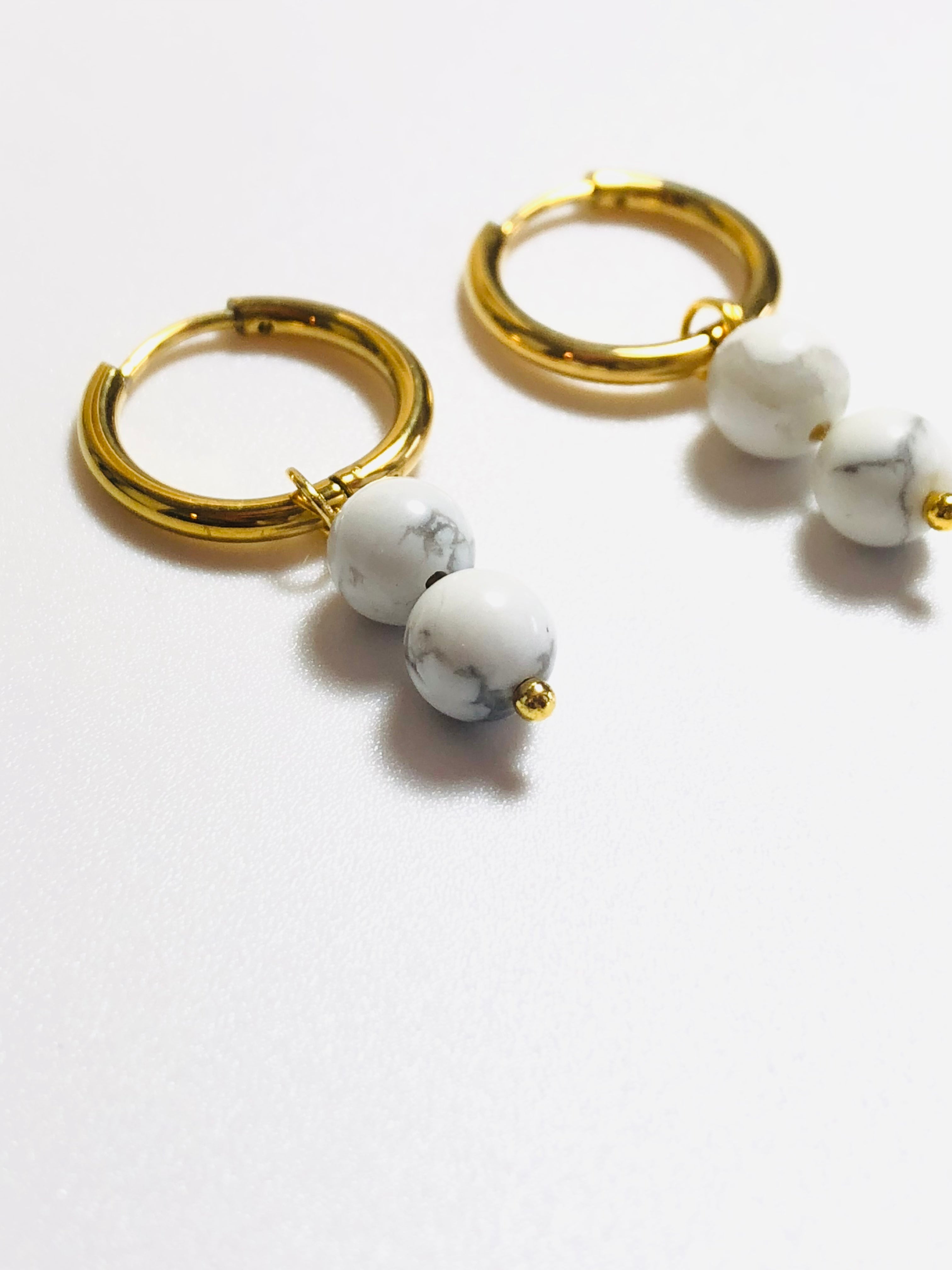 White Howlite Gemstone Hoop Earrings