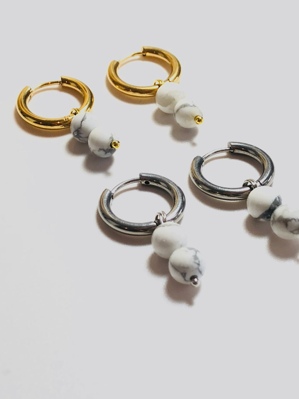 White Howlite Gemstone Hoop Earrings