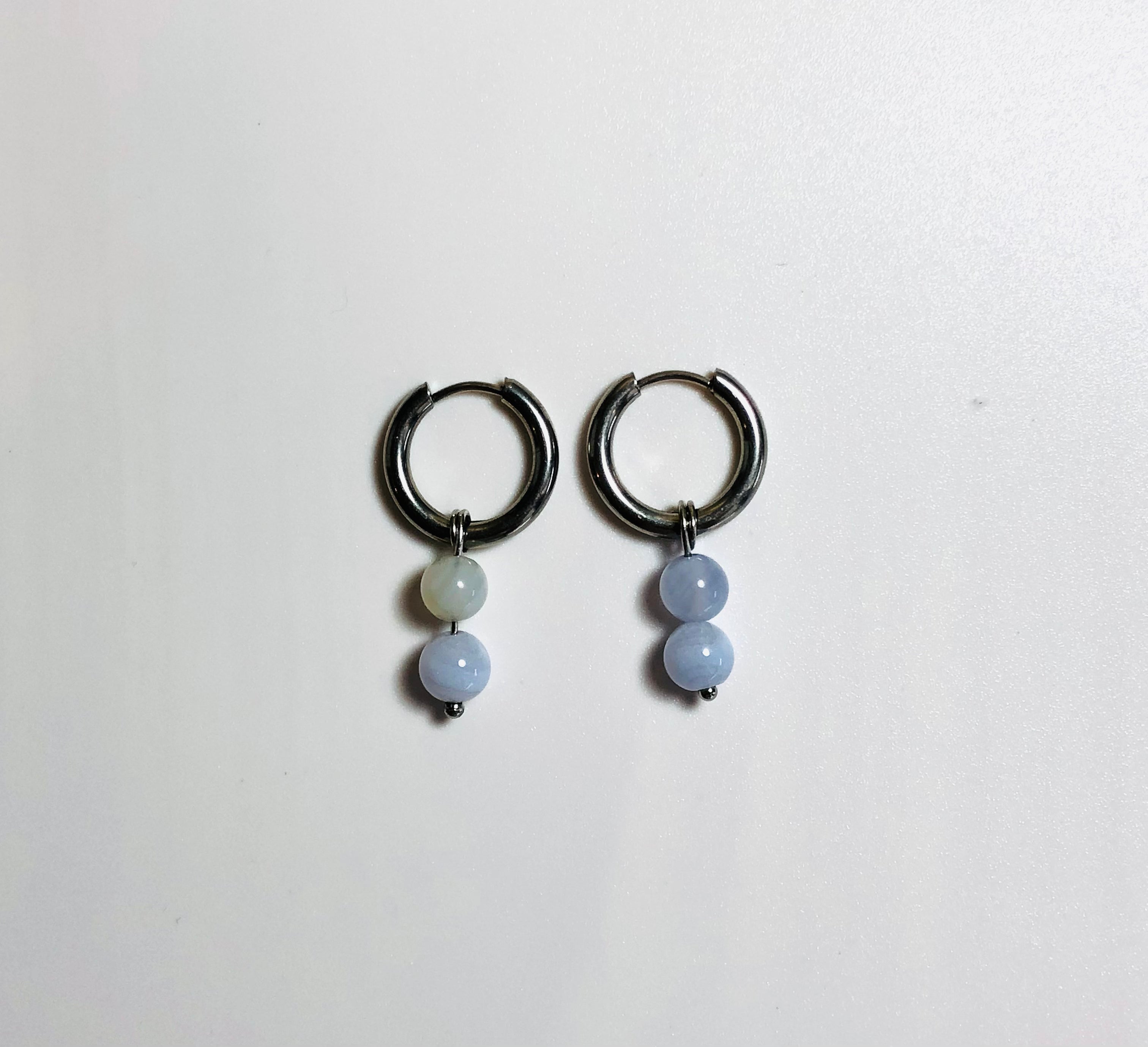 Blue Lace Agate Gemstone Hoop Earrings