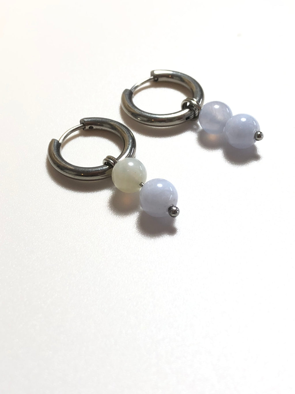 Blue Lace Agate Gemstone Hoop Earrings
