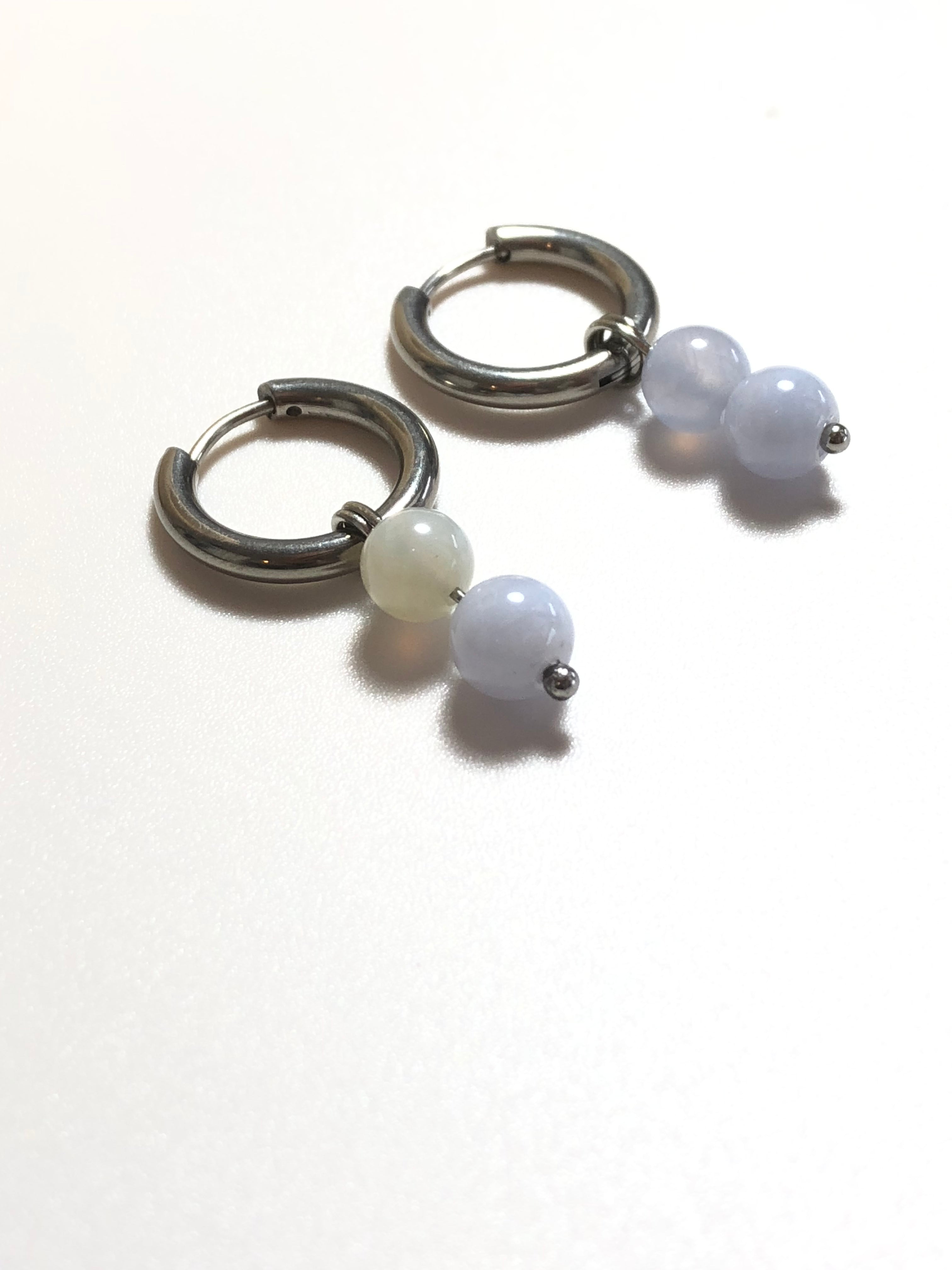 Blue Lace Agate Gemstone Hoop Earrings