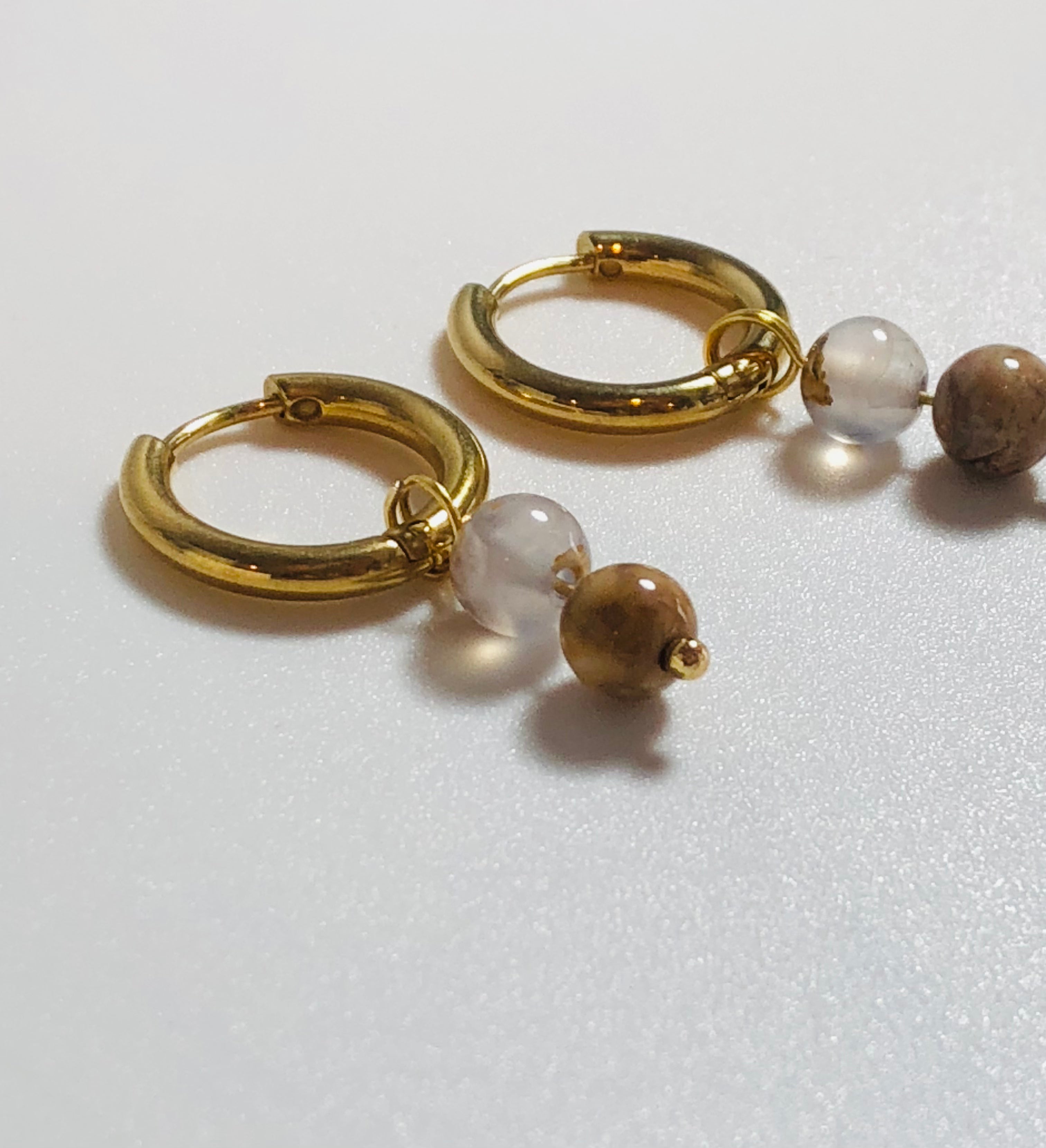 Blue Chalcedony Gemstone Hoop Earrings