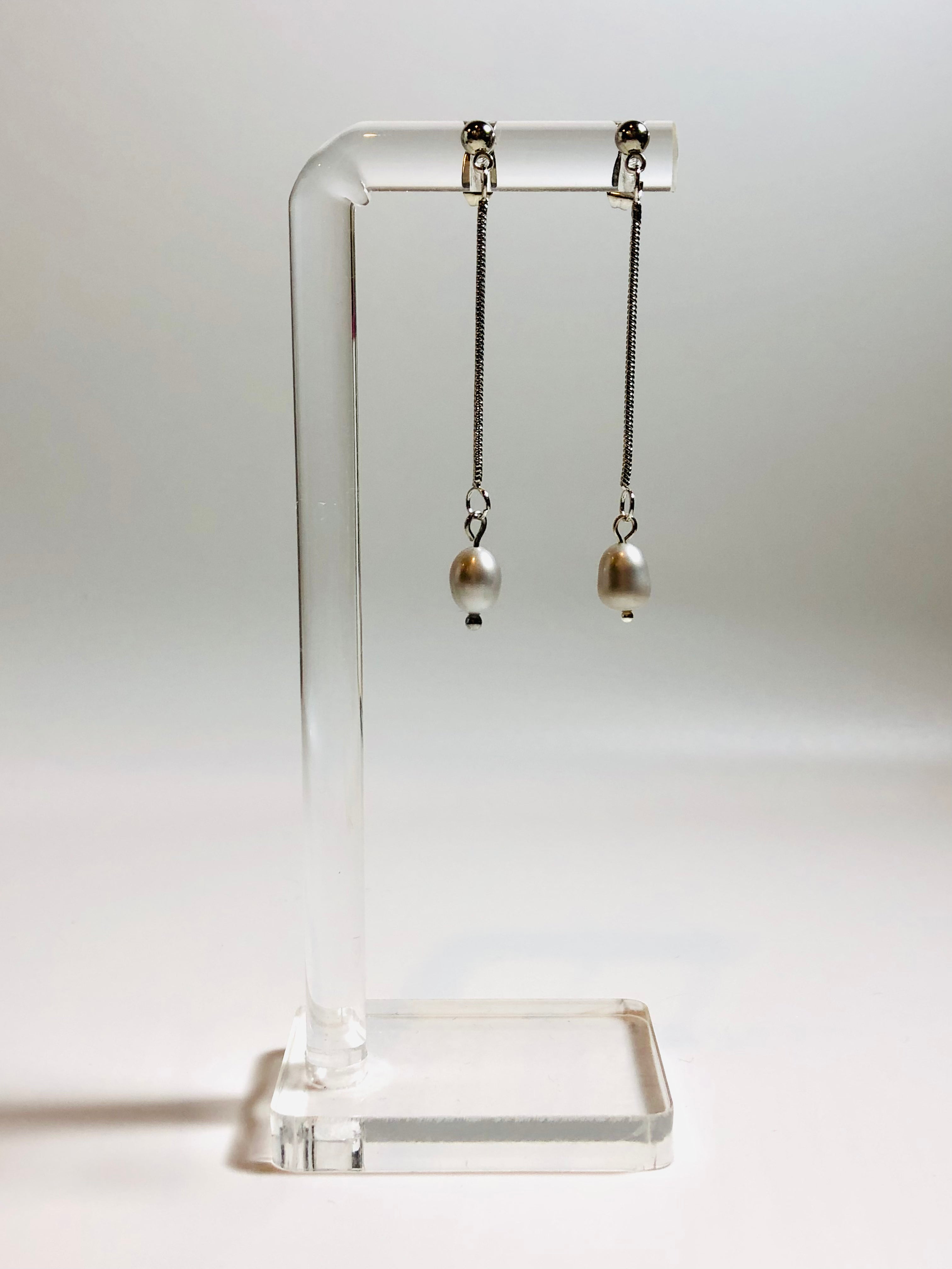 Grey Pearl Long Drop Earrings