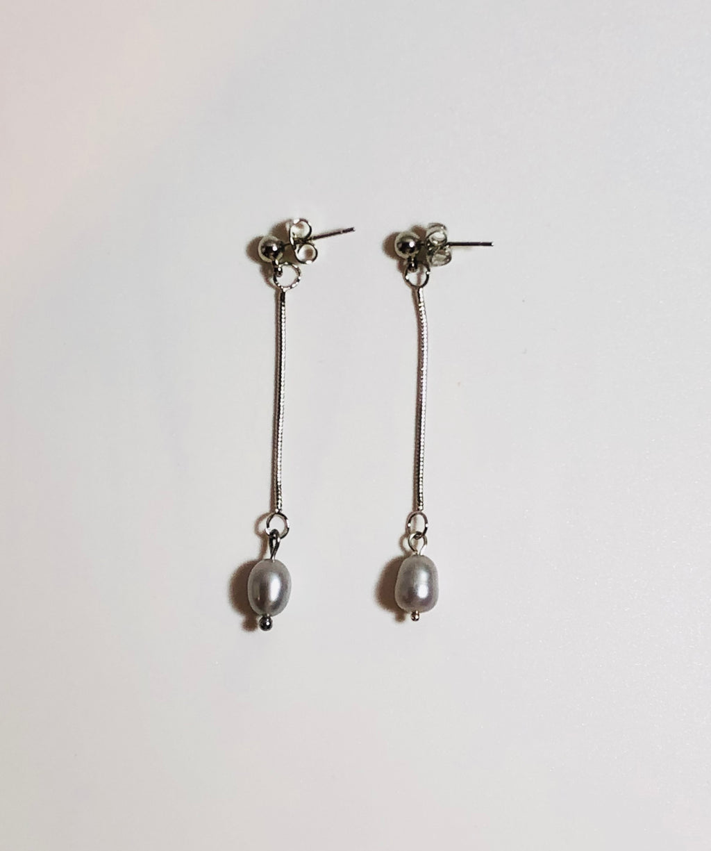 Grey Pearl Long Drop Earrings