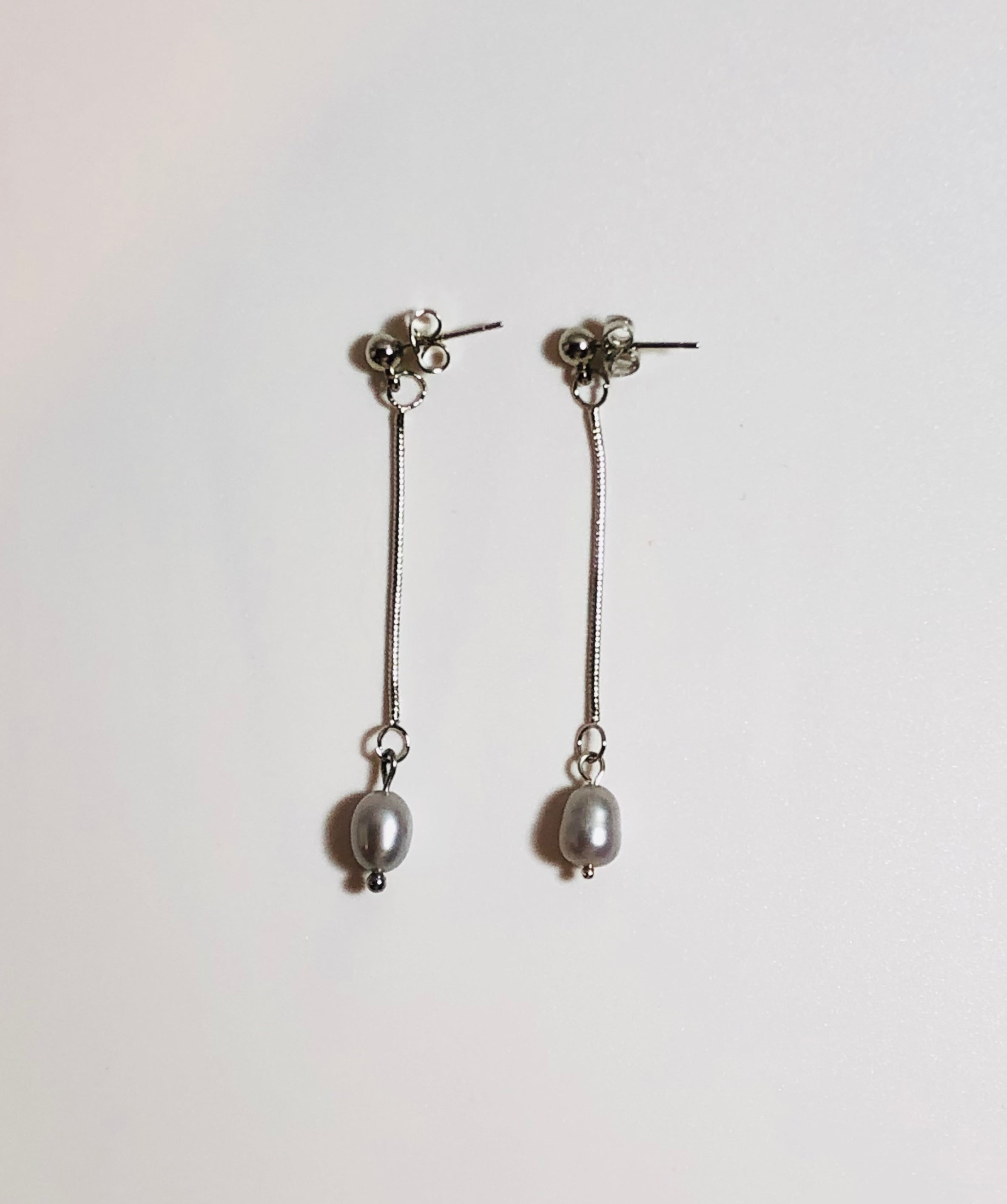 Grey Pearl Long Drop Earrings