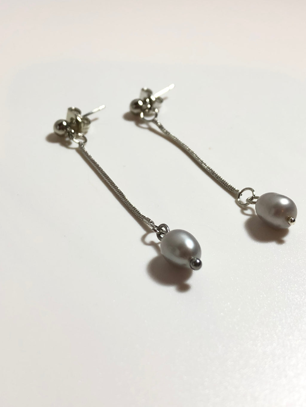 Grey Pearl Long Drop Earrings