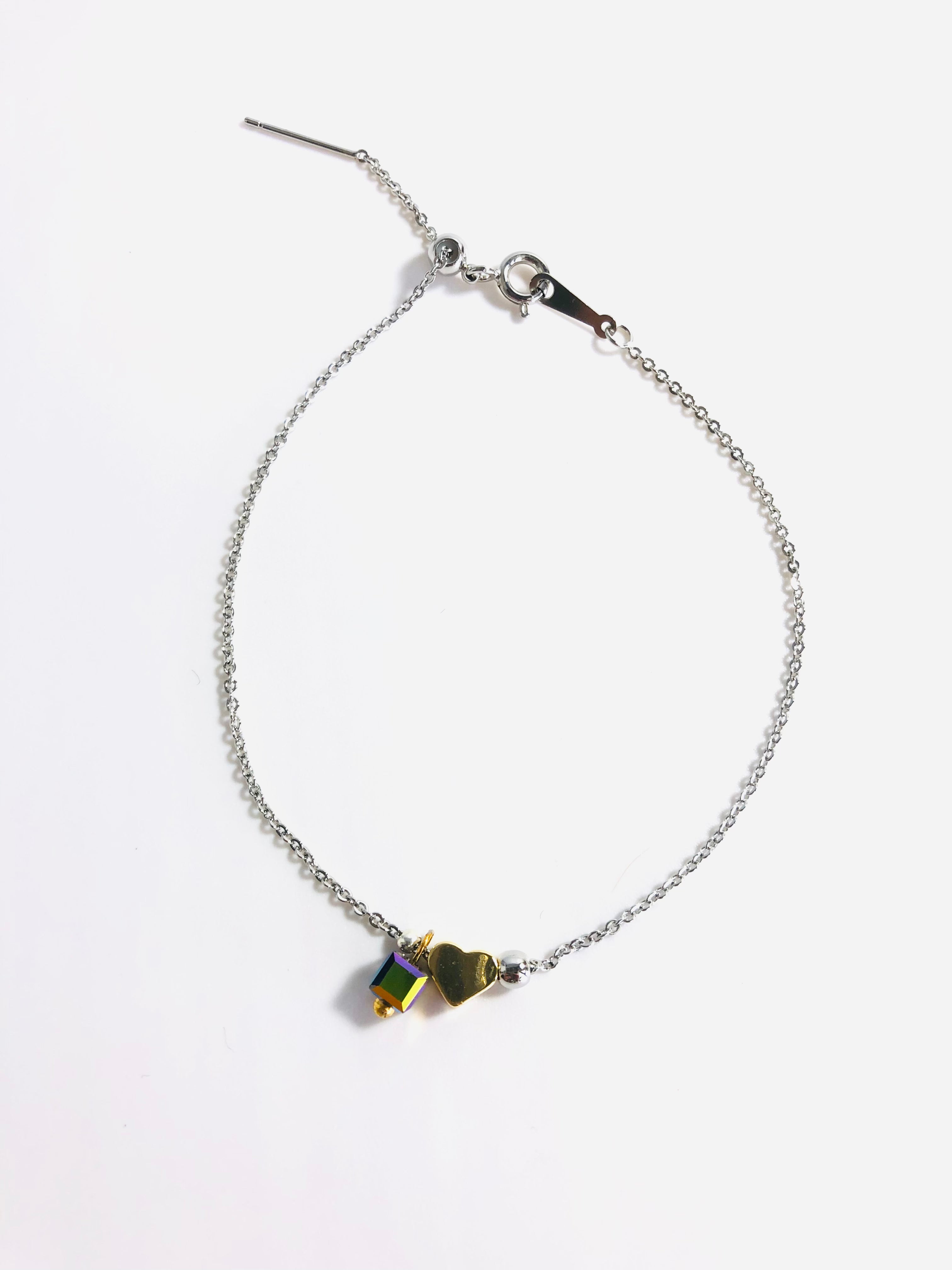 Silver Heart Crystal Charm Bracelet