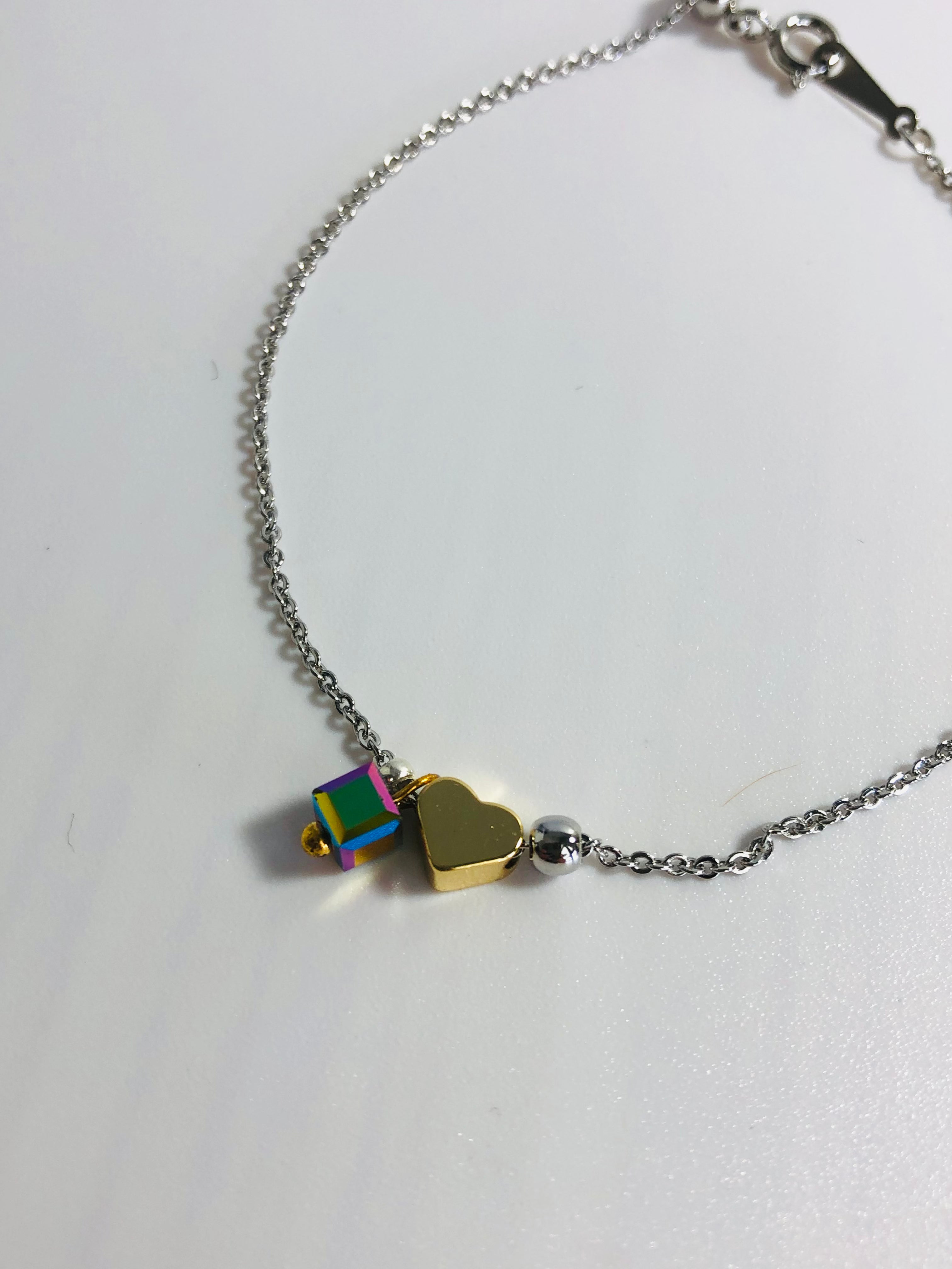 Silver Heart Crystal Charm Bracelet