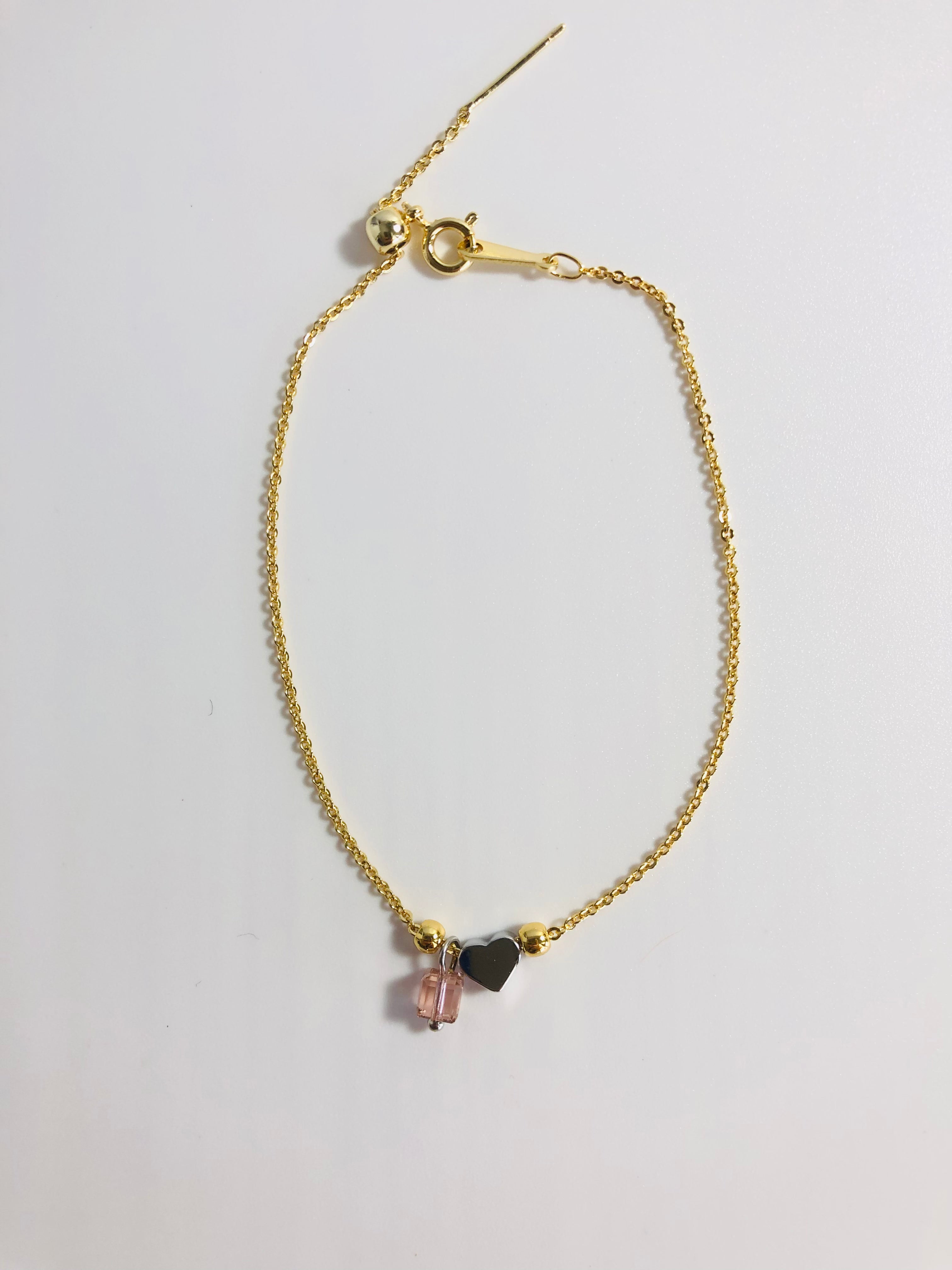 Silver Heart Crystal Charm Bracelet