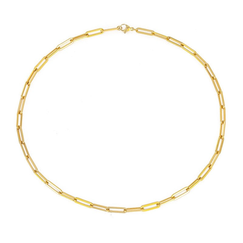 Classic Paper Clip Titanium Steel Necklace 48cm