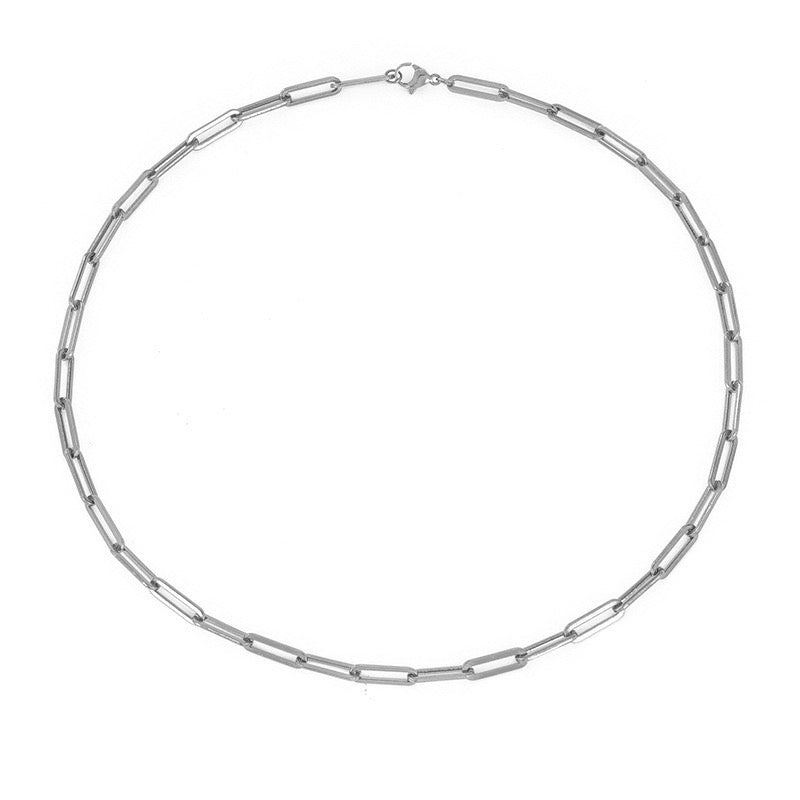 Classic Paper Clip Titanium Steel Necklace 48cm