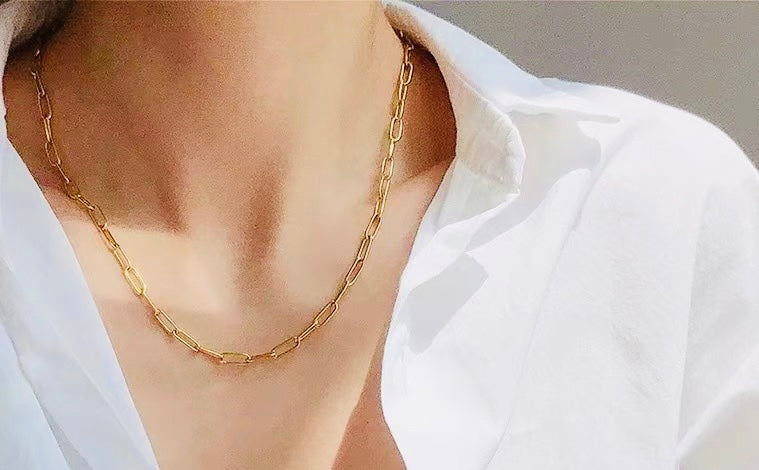 Classic Paper Clip Titanium Steel Necklace 48cm